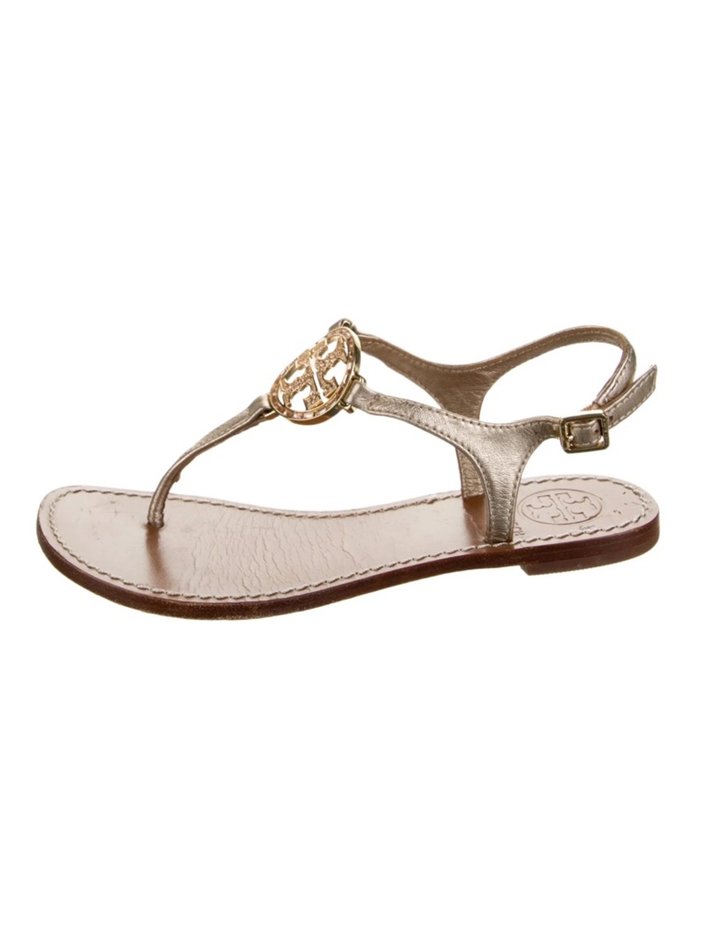 Tory Burch gold jeweled logo thong sandals size 10
